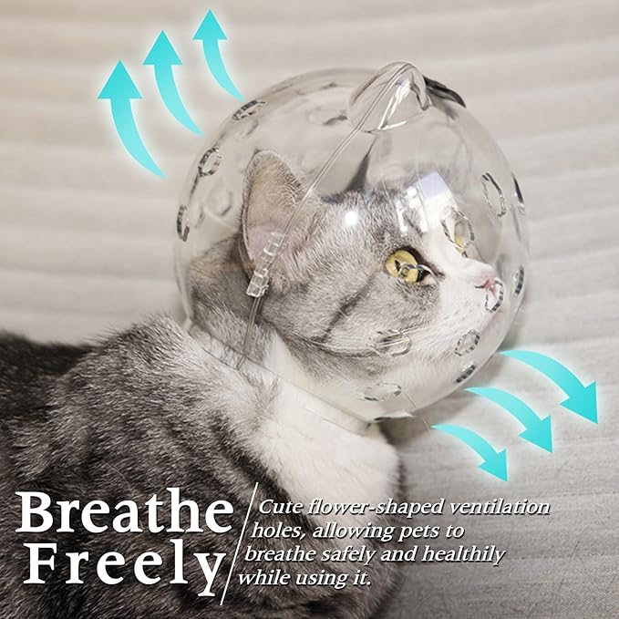 Fhiny Cat Muzzle,Transparent Helmet with 4 Boots Adjustable Breathable Kitty Hood Anti Bite Bubble Astronaut Mask Silicone Claw Covers for Cats Bathing Shaving Grooming (Medium)