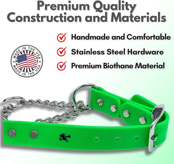 Martingale Collar for Dogs, Biothane, Stainless Steel Hardware, No Pull, Made in The USA, Professional Grade, XS, Green