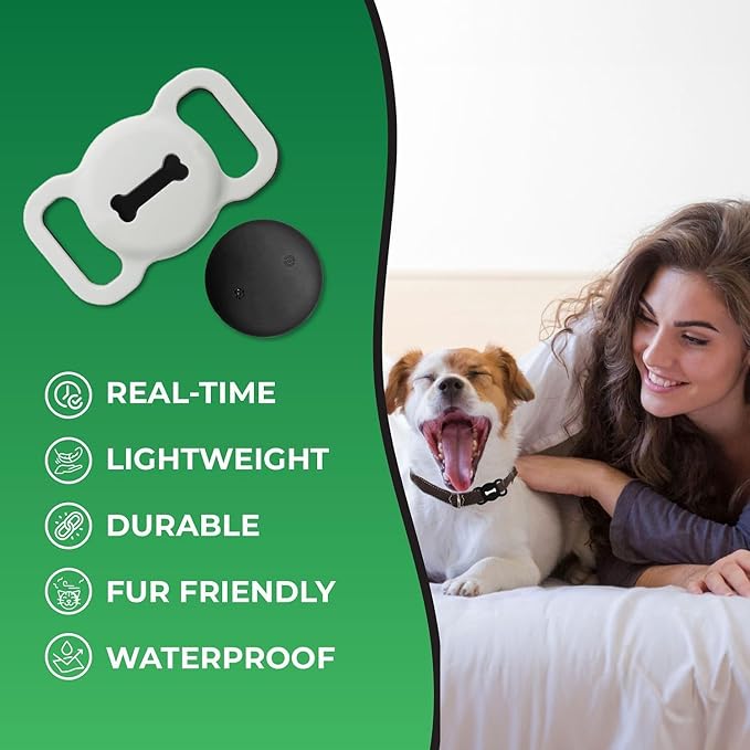 Smart Pet Tracker, Dog Tracker with Collar Holder, Smart Tag for Seamless Location Tracking, Work with Find My, Not GPS Tracker (White)