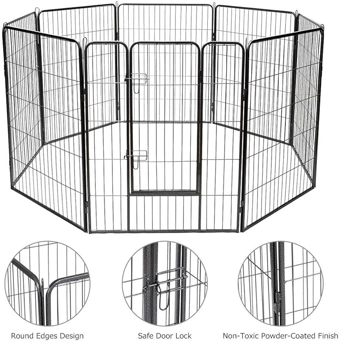 Giantex 40" 16/8 Panel Pet Playpen with Door, Foldable Dog Exercise Pen, Portable Free-Standing Cat Fence, for Outdoor & Outdoor, Metal Dog Puppy Cat Exercise Fence Barrier Kennel (8 Panels, 40'')