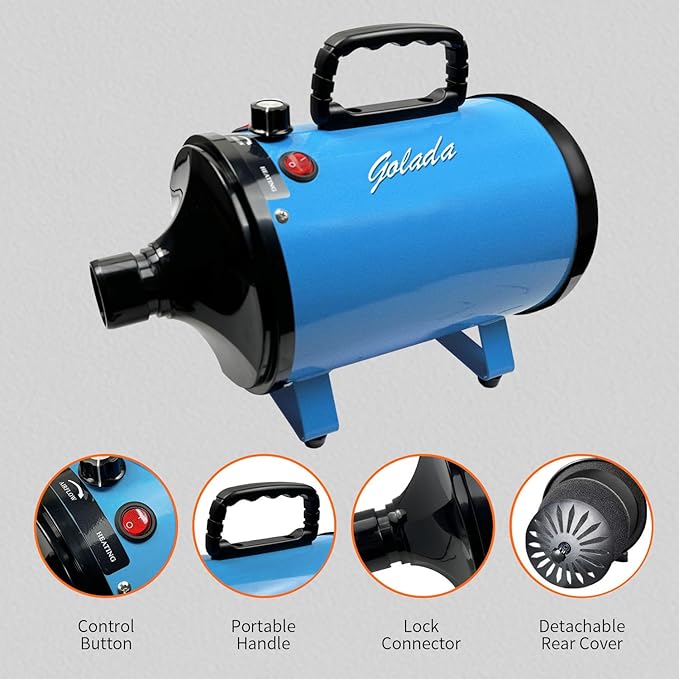 High Velocity Professional Dog Grooming Dryer,Adjustable Temperature and Speed Hair Dryer for Pets with 4 Nozzles