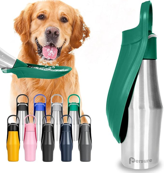 Dog Water Bottle, Portable Dog Water Bottle Dispenser - 27 OZ Stainless Steel Leak-Proof Water Bottle for Dogs On The Go, Perfect for Travel, Walking, Hiking and Outdoor Activities (Green)