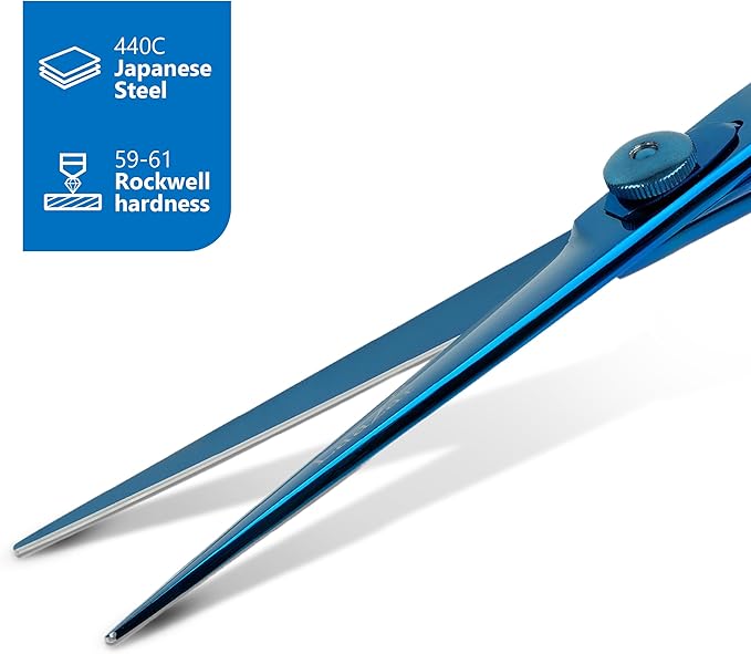 Laazar Dog Grooming Scissors - 7.0 Inch Straight Grooming Scissors for Dogs, 440C Stainless Steel Pet Grooming Scissors with Finger Rest & Case, Dog Shears for Grooming, Cat Grooming Supplies