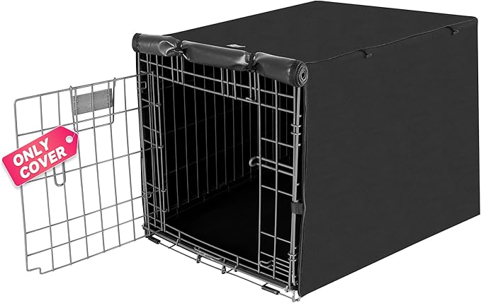 Dog Crate Cover for 42" Large Wire Dogs Cage, Puppy Kennel with Double Door, Lightweight 600D Polyester Windproof Pet Crates Covers, Machine Wash & Dry, Black