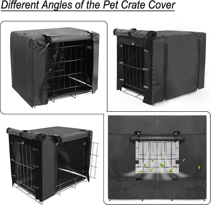 Dog Crate Cover for 36 inches Wire Dog Crate, Waterproof, Double Door for Large Pet Kennel Cover, 36 x 23 x 25inch, Black