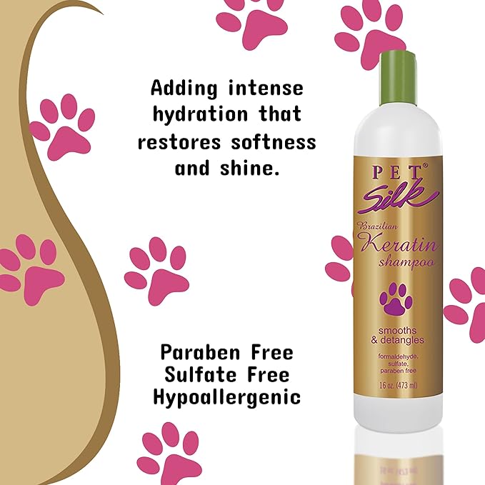 Pet Silk Brazilian Keratin Shampoo 16oz for Pets, Ideal for Shedding, Replenishes, Protects, Moisturizes and Hydrates your Pet's Coat, Restores Softness and Shine, Infused with Keratin and Silk!