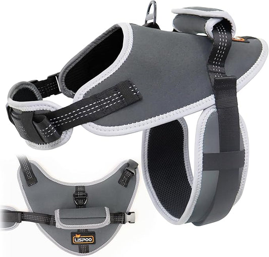 Reflective No Pull Dog Harness for Large Dogs, Easy Control Dog Vest Harness, Breathable Mesh Harness, Comfortable and Adjustable, Metal Ring and Control Handle, Gray XL