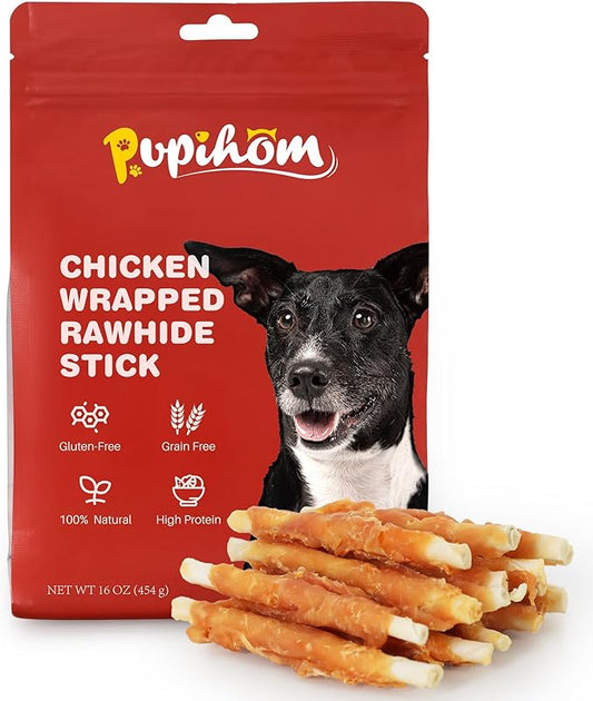 Dog Training Snacks,16OZ Chicken Wrapped Rawhide Stick Dog Treats, Grain Free, Delicious, and Nutritious High Protein Dog Chewy Treats for Dogs