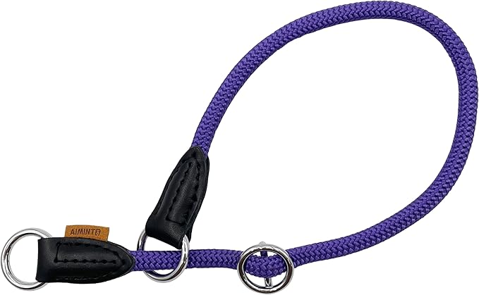 Braided Collar, Pro Training Dog Collar, No Pull Round Collar, Slip Collar with Slidable Stop Ring - Ideal for Small Medium Dogs (M- (1/3") - 18" Long, Purple)