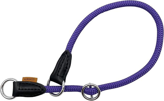 Braided Collar, Pro Training Dog Collar, No Pull Round Collar, Slip Collar with Slidable Stop Ring - Ideal for Small Medium Dogs (M- (1/3") - 18" Long, Purple)