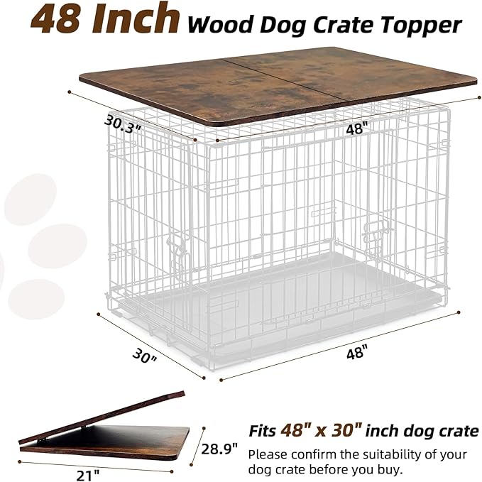 Dog Crate Topper Wood 48 Inch Dog Crate Topper Crate Table Topper Collapsible Dog Kennel Topper for Decorative Dog Crate, Suitable for 48 Inch Wire Dog Crate (Furniture Style, Brown)