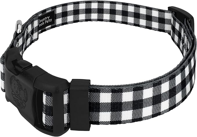 Country Brook Petz - Deluxe Black & White Buffalo Plaid Dog Collar - Made in The U.S.A. - Plaid and Argyle Collection Featuring Charming Designs (1 Inch, Extra Large)