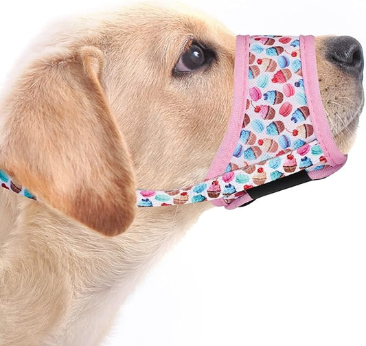 LUCKYPAW Dog Muzzle, Soft Dog Muzzles for Small Medium Large Dogs, Breathable Muzzles to Stop Biting and Chewing with Pattern, Allows Panting and Drinking (XL-(Snout 8¾"-11"), Pink Cake)
