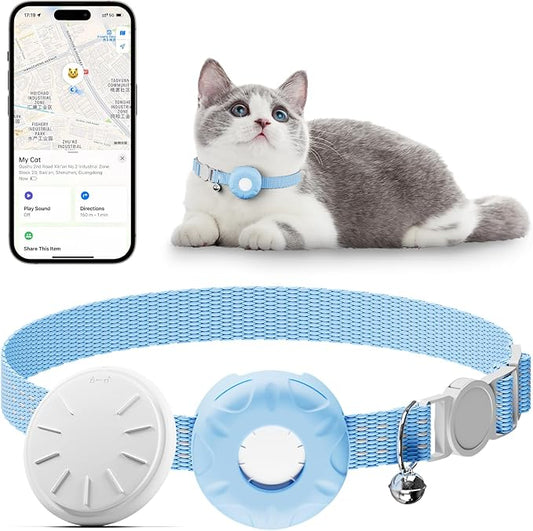 Cat Tracker, Pet Tracker for Cats, Cat Tracker Collar with Safety Elastic Buckle, Works with Any Collar,Compatible with Apple Find My App (Only iOS), No Monthly Fee Pet Tracker, Blue