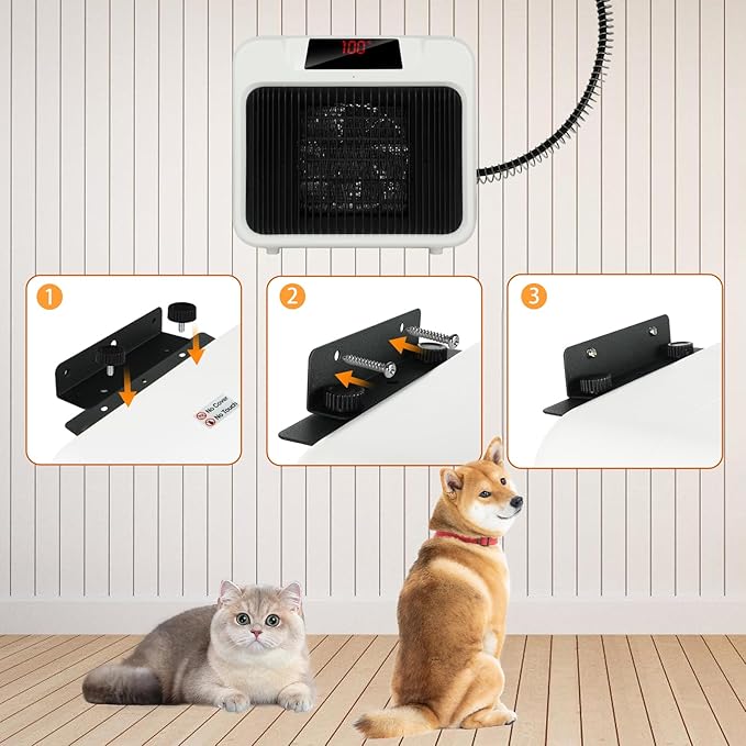 BWOGUE Large Dog House Heater with Thermostat, 300W/600W Outside Pet House Heater for Winter with Anti-Bite Cord, Wall-Mounted Outside Dog Heaters for Dog House Chicken Coop Heater Rabbit Hutches