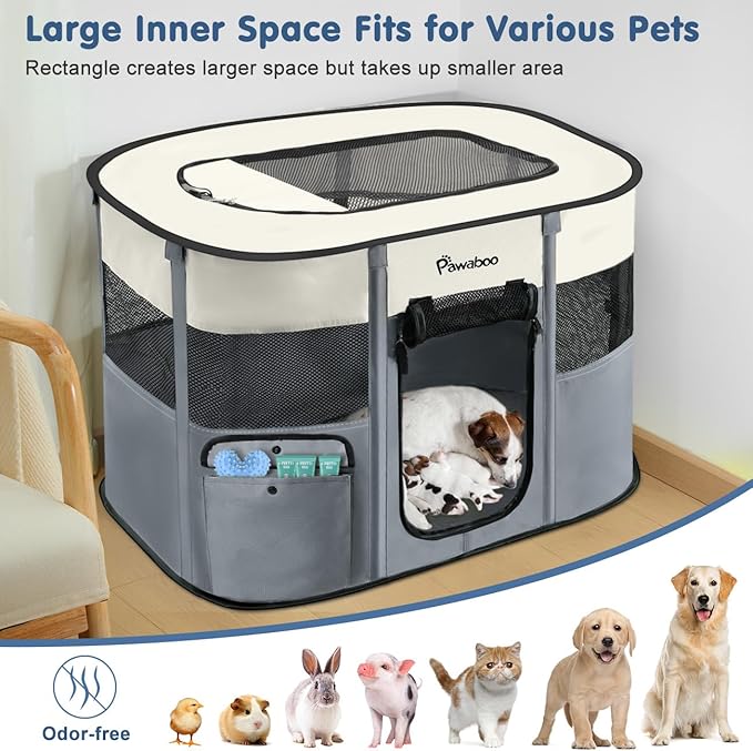 Dog Playpen, Portable Pet Playpen Cat PlayPen, 600D Oxford Dog Kennel Tent Crate, Waterproof&Breathable, Indoor Outdoor Travel Camping Use for Medium/Large Breed with Carrying Case+Folding Bowl,M,Gray