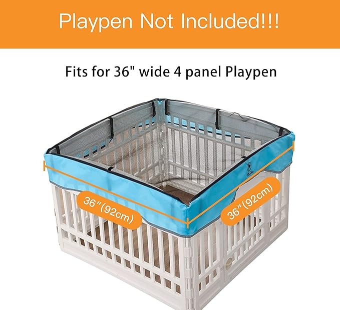 PJYuCien Dog Playpen Mesh Top Cover, Fits 36 Inch 4 Panels Regular Square Plastic Exercise Pet Pen, Adhesive Tape Connections, Blue (Note: Cover Only, Fence Not Included)