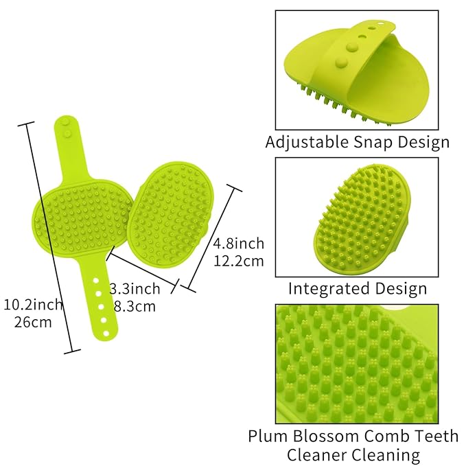 3Pcs Dog Bath Brush Set Pet Grooming Brush with Adjustable Handle Pet Shower Washing Shampoo Scrubber Brush for Short Long Haired Dogs Cats (Blue, Green, Blue)