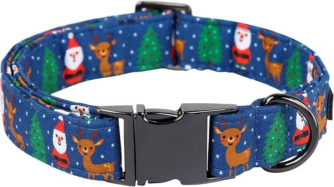 Maca Bates Christmas Collars for Dogs Cotton Soft Santa Dog Collar with Metal Buckle Winter Dog Collar Adjustable for Small Medium Large Dog