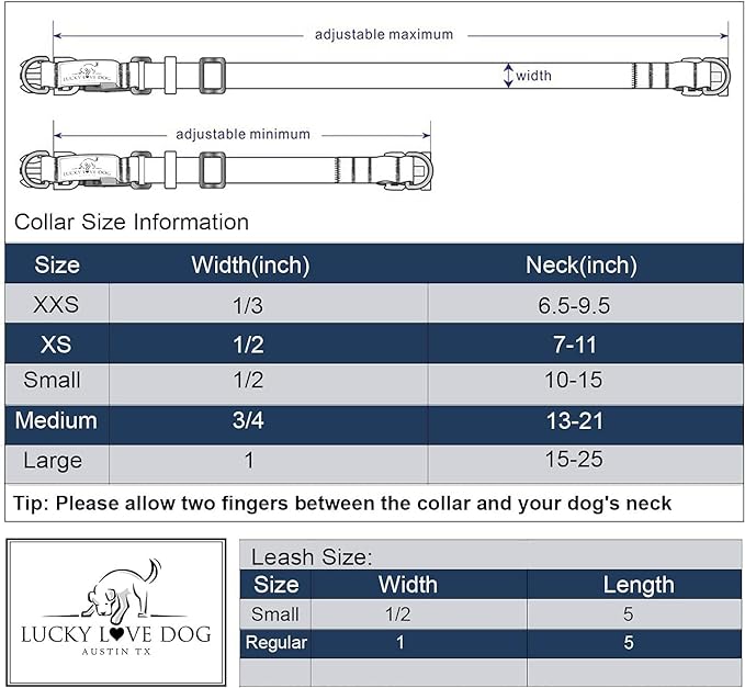Lucky Love Dog, Bold Matching Dog Collar and Leash Set, Soft & Adjustable, Geometric Pattern Collar and Leash for Male Female Dogs - (Small, Murphy Combo)
