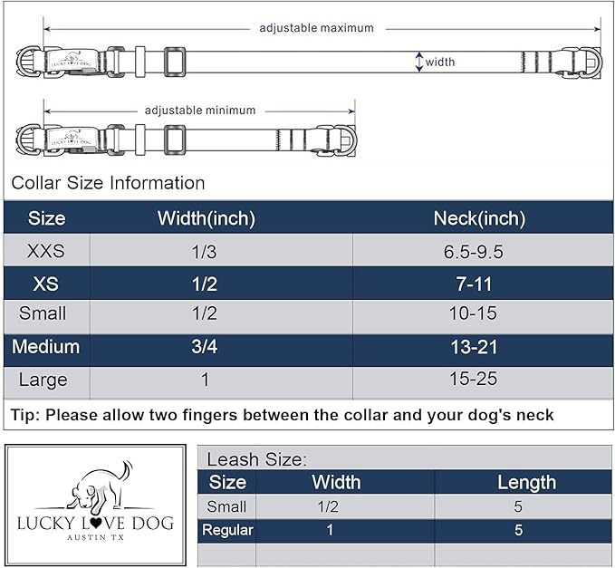 Lucky Love Dog, Bold Matching Dog Collar and Leash Set, Soft & Adjustable, Geometric Pattern Collar and Leash for Male Female Dogs - (Medium, Murphy Combo)