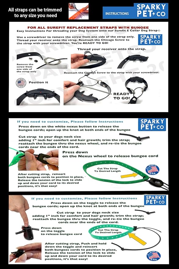 Sparky Pet Co - Surefit ECollar Replacement GPS Strap - Bungee Dog Collar - Waterproof - Adjustable - Nexus Wheel Lock - for Electronic Training & Invisible Fence Systems - 3/4" (Reflective Blue)