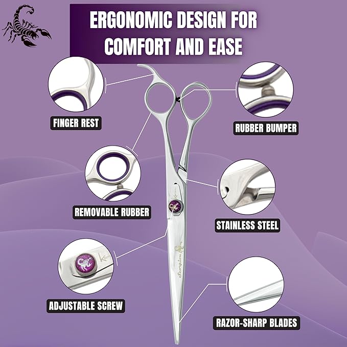 Kenchii Scorpion Dog Grooming Scissors, 8 Inch Straight Shears, Dog Scissors for Grooming, Professional Pet Grooming Scissors, Heavy Duty, Durable and Sharp