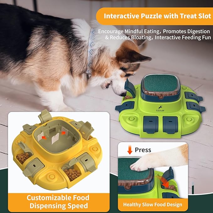 Dog Scratch Board, 3-in-1 Puzzle Toy & Dog Nail File, Enrichment Toys with Treat Dispenser, Scratch Pad for Nails with 8 Sandpapers & Anti-Slip Mat for All Floors, Yellow