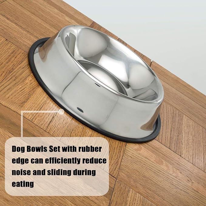Mlife Stainless Steel Dog Bowl with Rubber Base for Small/Medium/Large Dogs, Pets Feeder Bowl and Water Bowl Perfect Choice (Set of 2)