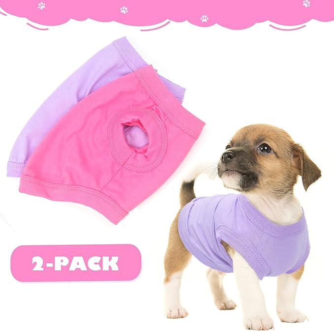 2 Pieces Dog Clothes for Small Dogs Girl Boy Spring Summer Soft Puppy Shirt Solid Color Chihuahua Clothes Pet Clothing Cute Cat Cloth XXS~M (Rose,Purple, X-Small)