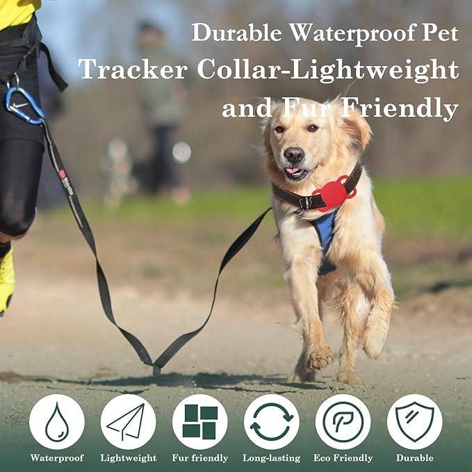 Pet Tracker for Dogs and Cats, Smart Location Tracker, MFi Certificated Tracking Device, Waterproof Bluetooth, No Monthly Fee, Works with Find My, Not GPS Tracker (iOS Only) (Red)