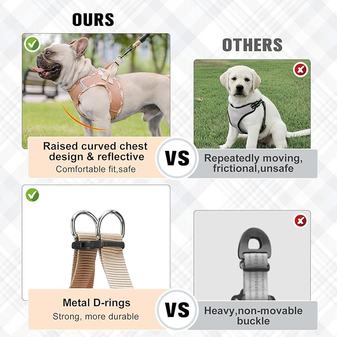 BEAUTYZOO Dog Harness and Leash Set for Small Medium Dogs,No Pull Step-in Harness for Puppy S M Sized Dogs and Cats,Air Mesh Adjustable Breathable Soft No Chock Escape Proof Vest Harnesses,Beige XL