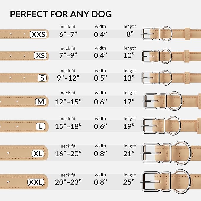 CollarDirect Rolled Leather Dog Collar, Soft Padded Round Puppy Collar, Handmade Genuine Leather Collar Dog Small Large Cat Collars 13 Colors (6-7 Inch, Beige Textured)