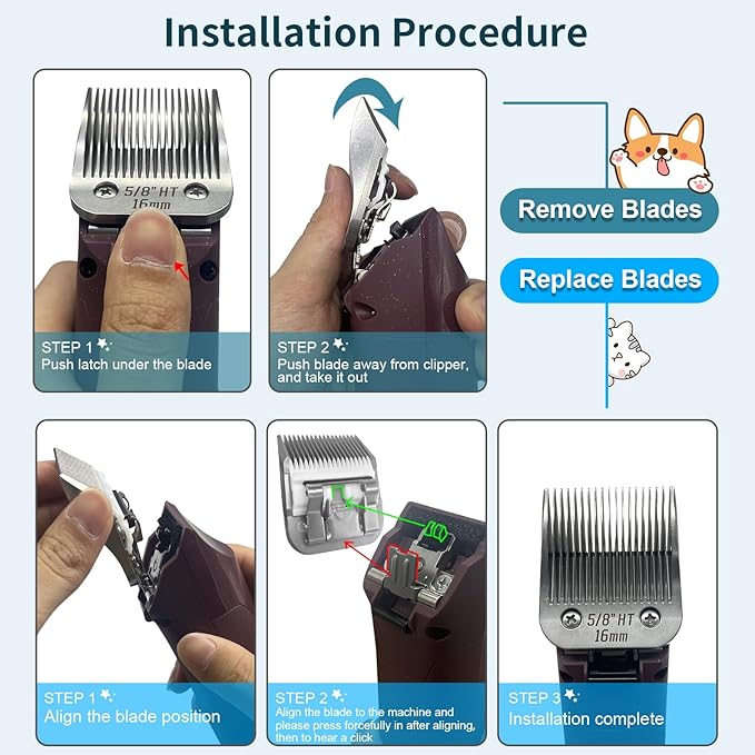 5/8HT（64930） Blade Dog Grooming Clipper Replacement Blades Compatible with Andis Dog Clippers,Detachable Stainless Steel Blade,Size-5/8 HT, Cut Length-5/8 Inch