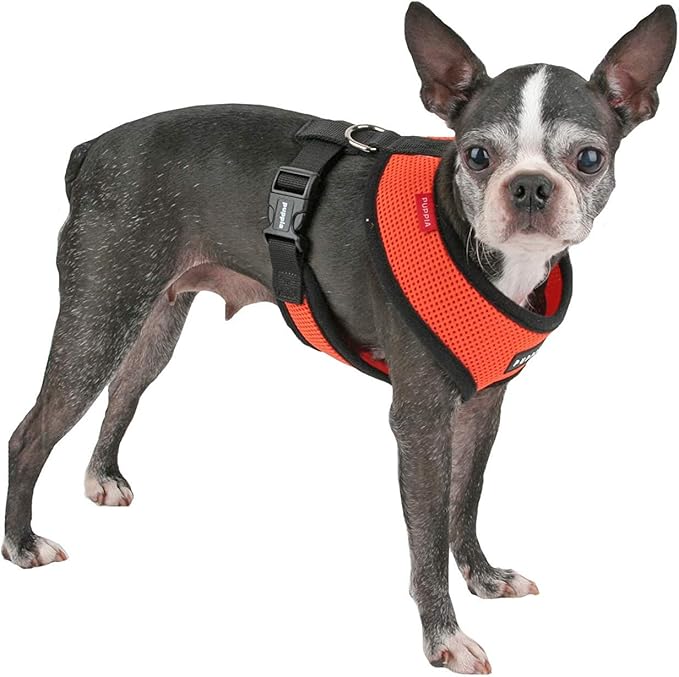 Puppia Soft Dog Harness No Choke Over-The-Head Triple Layered Breathable Mesh Adjustable Chest Belt and Quick-Release Buckle, Orange, X-Large