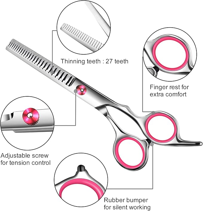 Dog Grooming scissors Kit,Includes Curved Thinning straight scissors and Comb, Dog Grooming Shears with Safety Round Tips,pet Grooming kit for Small Dogs&Puppies