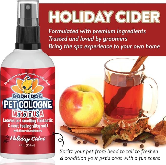 Bodhi Dog Natural Dog Cologne (Holiday Cider) - Premium Scented Deodorizing Pet Perfume with Conditioner for Dogs & Cats - Keeps Pets Fresh & Clean - Gentle and Safe Formula, Made in USA (4 Fl Oz)