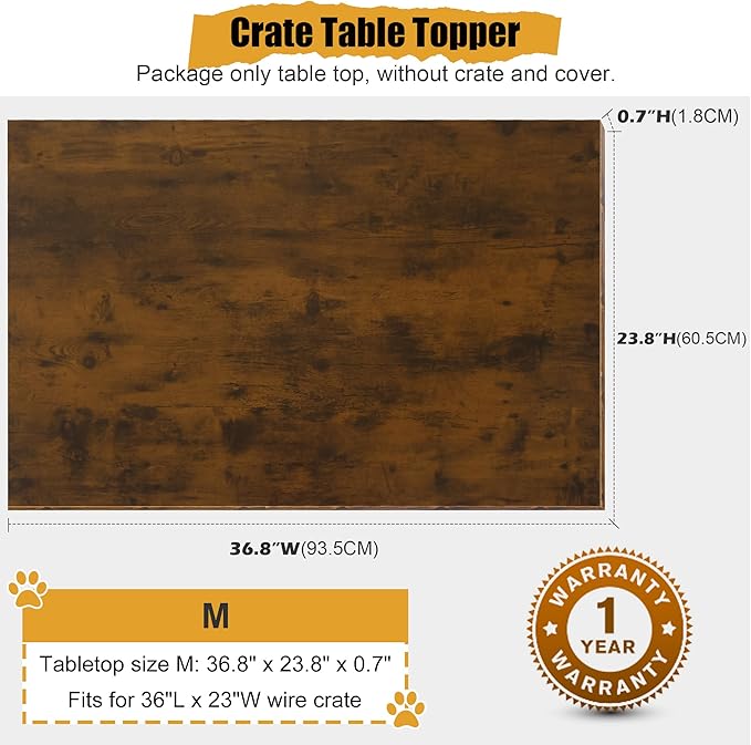 Deblue Dog Crate Table Topper, Dog Kennel Table Topper for 36 Inches Cage, Rustic Style Decorative Dog Crate Table Topper for 36 Inches Wire Crate - Grey
