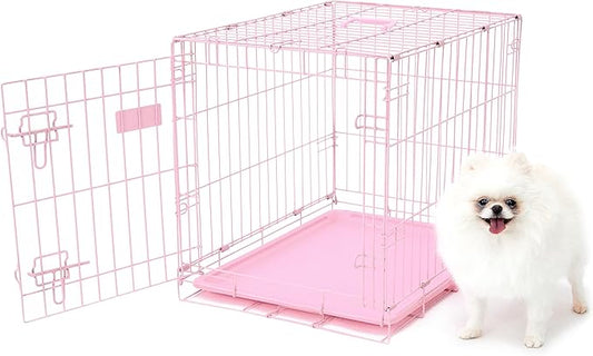 Carlson Pink Secure and Compact Single Door Metal Dog Crate, Small