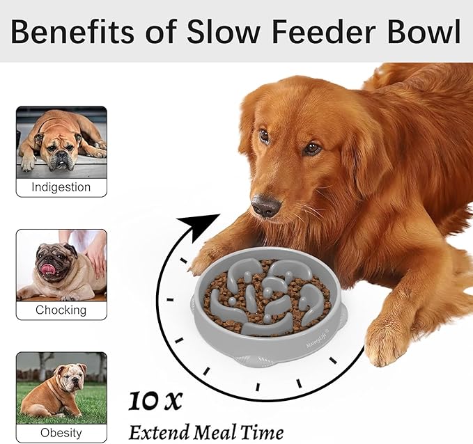 MateeyLife Large Slow Feeder Dog Bowls, Anti-Choking Puzzle Dog Food Bowls, Anti-Slip Interactive Feeding Slow Down Eating, Bloat Stop Maze Dishes for Large Breeds 4 Cups Gray
