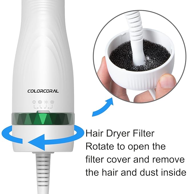 COLORCORAL Pet Hair Dryer Brush, White, Safe for All Hair Types, Flexible Stainless Steel Bristles, 3 Temperature Settings, 300W, Unisex Hair Brush for Small & Medium Dogs & Cats