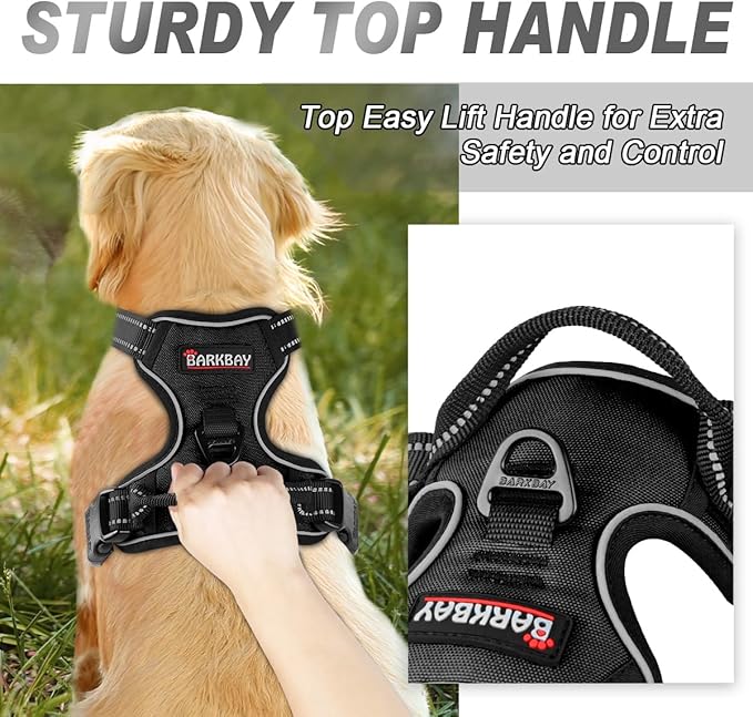 BARKBAY No Pull Dog Harness Front Clip Heavy Duty Reflective Easy Control Handle for Large Dog Walking(Black,M)
