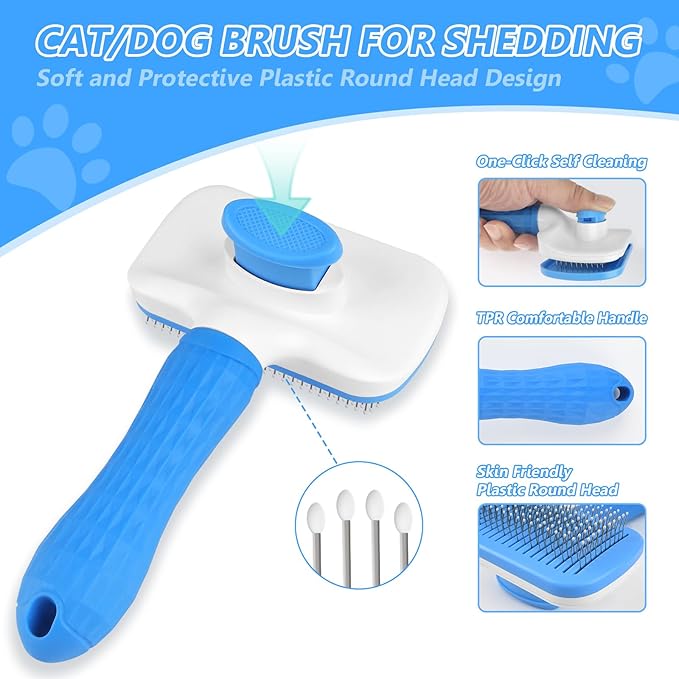 5 Piece Dog Grooming Kit -Undercoat Comb Dog Brush for Shedding,Self Cleaning Slicker Brush,Dog Nail Clippers,Bath Brush,Professional Pet Grooming Tools for All Breeds -Gentle & Easy to Use