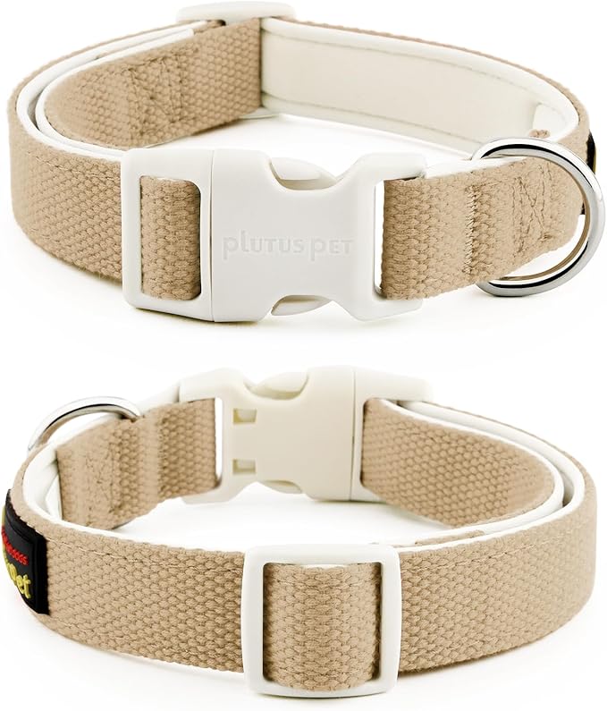 Plutus Pet Cotton Dog Collar, Heavy Duty Collar with Soft Padding, Adjustable and Comfortable for Small Medium and Large Dogs, Beige, M