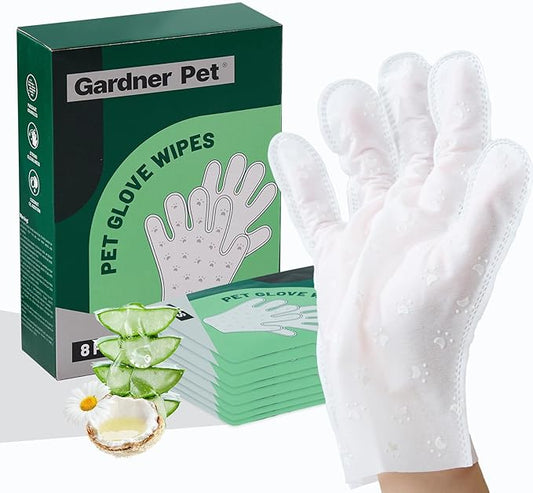 Gardner Pet Extra Thick Pet Glove Wipes for Dogs and Cats, Dog Wipes Cleaning Deodorizing Bath Wipes, Dog Wipes for Paws and Butt, Grooming Cat Wipes, Puppy Wipes, Unscented 8 PCS