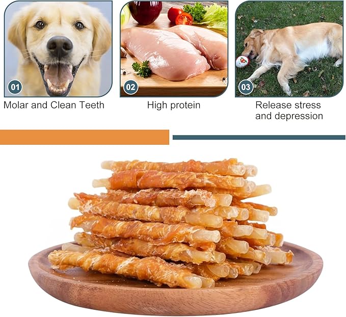 Chicken Wrapped Rawhide Sticks -Natural Dog Treats Training Rewards Nutritious Healthy Chews Pet Food Grain Free Real Meat Dried Snacks for Puppy Small Medium Dogs (5 OZ)