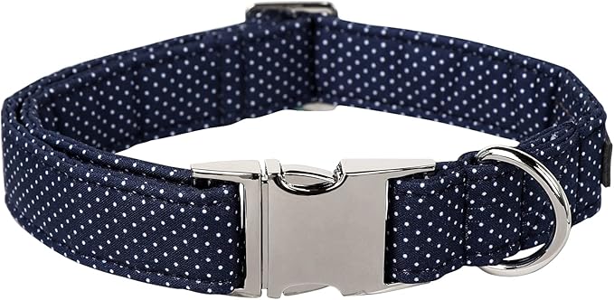 Lionet Paws Boy Dog Collar, Comfortable Adjustable Cute Navy Blue Collar with Metal Buckle for Male Dogs Gift, Medium, Neck 13.5-22 inches