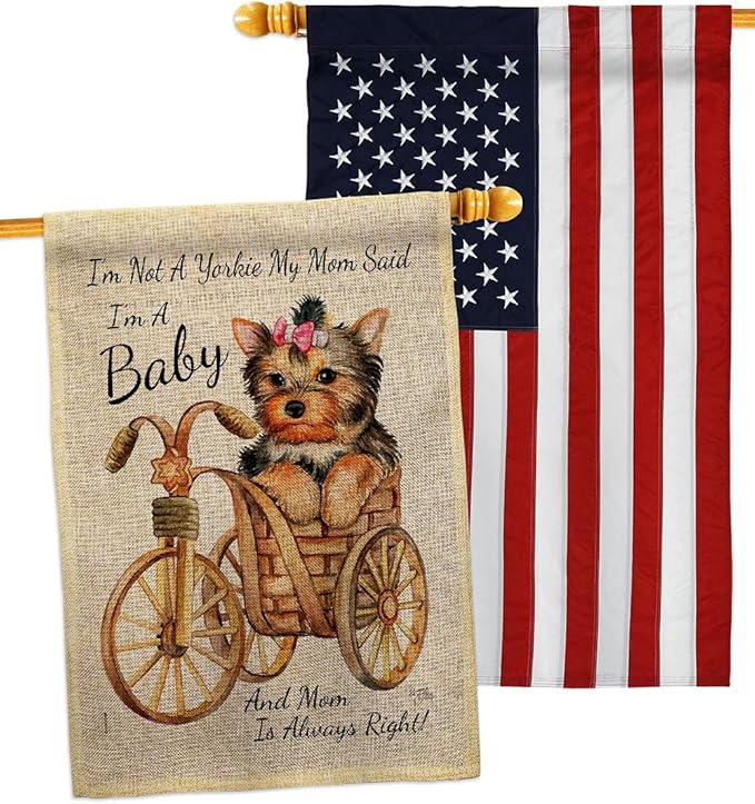 Breeze Decor Not Yarkie, I'm Baby Burlap House Flag Pack Dog Puppy Spoiled Paw Canine Fur Pet Nature Farm Animal Creature Embroidery Banner Small Garden Yard Gift Double-Sided, Made in USA