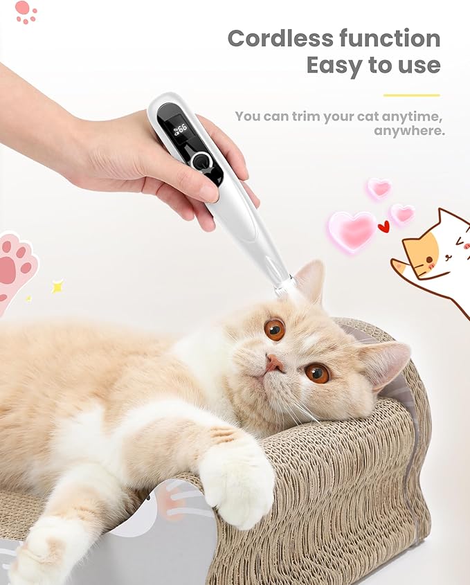 Cat Clippers with LED Display,35dB Ultra-Low Noise Cat Hair Trimmer Shaver, Cordless Dog Paw Trimmer with LED Light,Type-C Rechargeable Cat Dog Clippers for Grooming Paws, Ears, Face, Rump