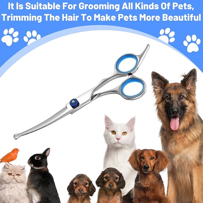 Dogs Scissors Curved Dog Grooming Scissors Round Tips Pet Grooming Shears Professional Dogs Cats Pets Groomings Shears 6.8 inches for Dog Cat on Face Paw Hair Trimming